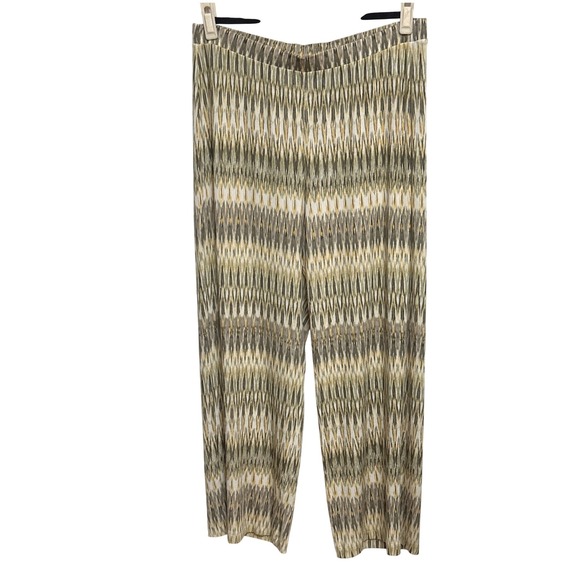 Chico's Pants - Travelers by Chicos Size 2 Olive Gold Geometric Ikat Print Pull On Loose Pants
